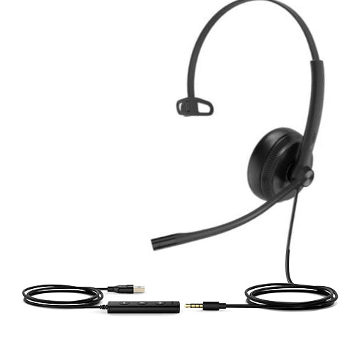 Yealink UH34SE-M-UC Wideband Noise Cancelling Headset, USB and 3.5mm, Leather Ear Piece, YHC20 Controller with UC Button, Mono UH34SE-M-UC