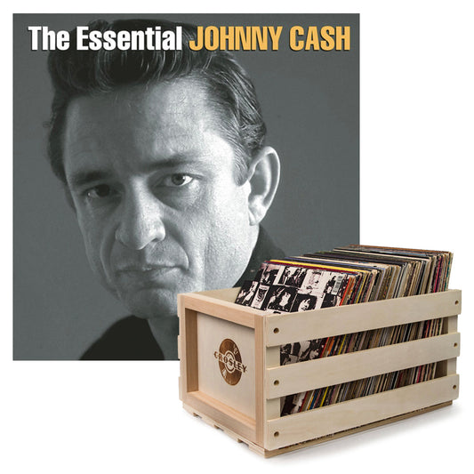 Crosley Record Storage Crate Johnny Cash The Essential Johnny Cash Vinyl Album Bundle SM-88875150651-B