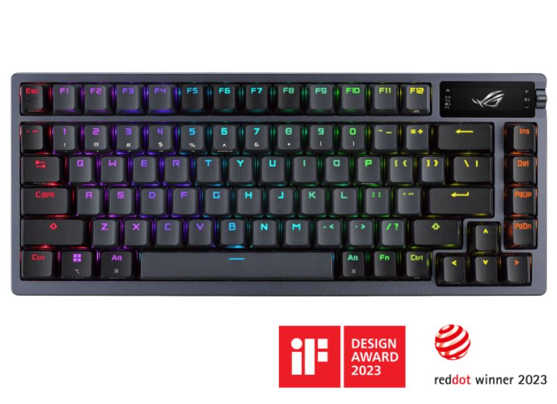 ASUS ROG AZOTH/NXSM/PBT Gaming Keyboard, OLED Display, NX Storm Switch, 75 Keys, Tri-mode Connection, Black, Tactile Bump/Clicky ROG AZOTH/ PBT/ BLK STORM SWITCH