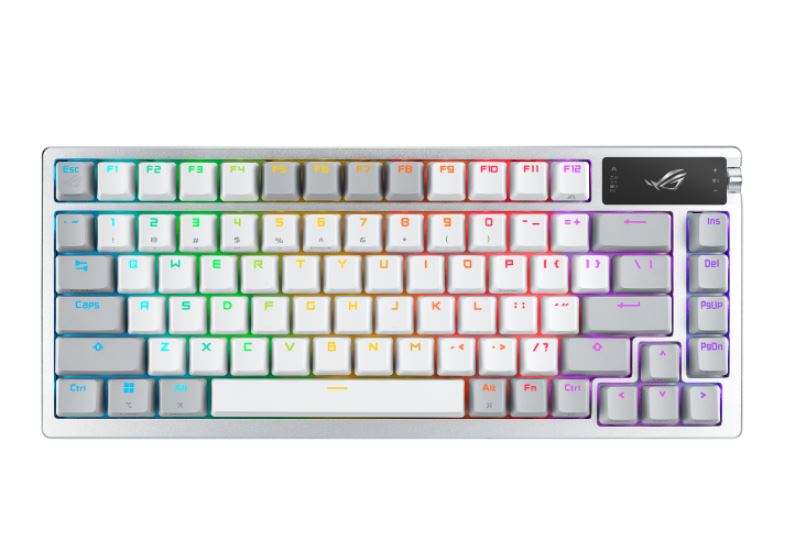 ASUS ROG AZOTH/NXSM/PBT/WHT Gaming Keyboard, OLED Display, NX Storm Switch, 75 Keys, Tri-mode Connection, White, Tactile Bump/Clicky ROG AZOTH/ PBT/WHT STORM SWITCH