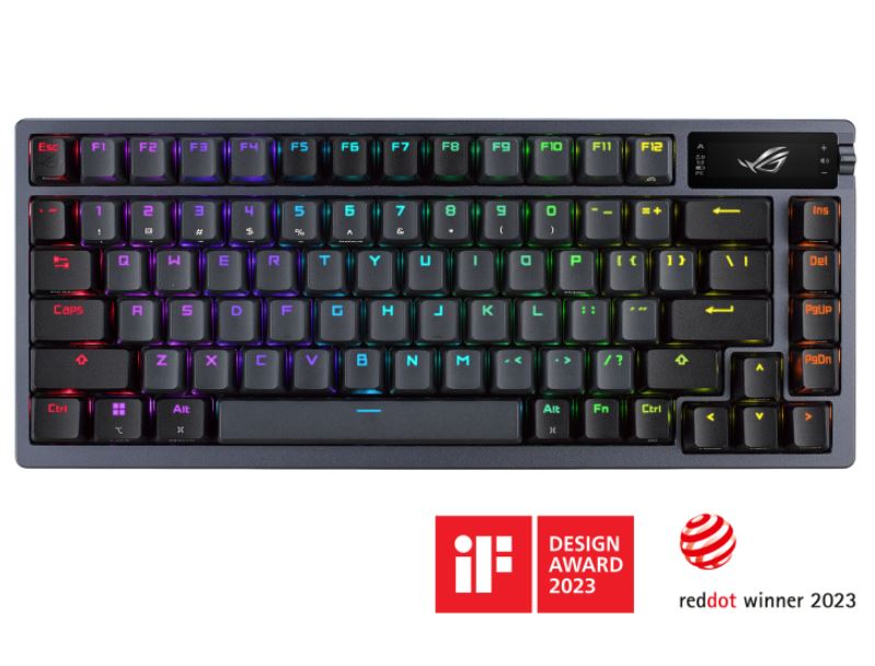ASUS ROG AZOTH/NXSW/US/PBT (Snow Switch) Gaming Keyboard, OLED Display, NX Snow Switch, 75 Keys, Tri-mode Connection, Quiet ROG AZOTH/ PBT/ BLK SNOW SWITCH