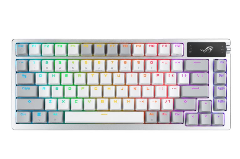 ASUS ROG AZOTH/US/PBT/WHT (Snow Switch) Gaming Keyboard, OLED Display, NX Snow Switch, 75 Keys, Tri-mode Connection, White, Quiet ROG AZOTH/ PBT/WHT SNOW SWITCH