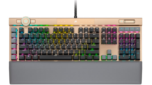 Corsair K100 RGB, Optical Switch, AXON 44-Zone RGB, PBT Double-Shot Keycaps, Gold, Mechanical Gaming Keyboard CH-912A21A-NA