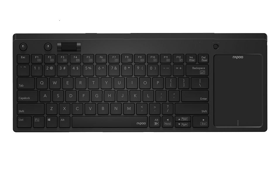 (LS)RAPOO K2800 Wireless Keyboard with Touchpad & Entertainment Media Keys - 2.4GHz, Range Up to 10m, Connect PC to TV, Compact Design K2800-BLK