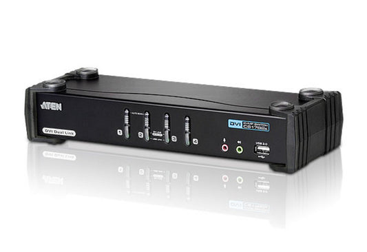 Aten Desktop KVMP Switch 4 Port Single Display DVI w/ 7.1 audio, 4x Custom KVM Cables Included, 2x USB Port, Selection Via Front Panel CS1784A-AT-U