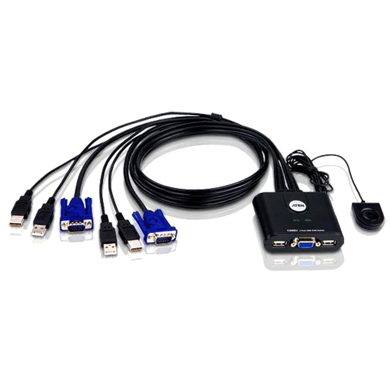 Aten Compact KVM Switch 2 Port Single Display VGA, Remote Port Selector, USB Hot-Plugging CS22U-AT