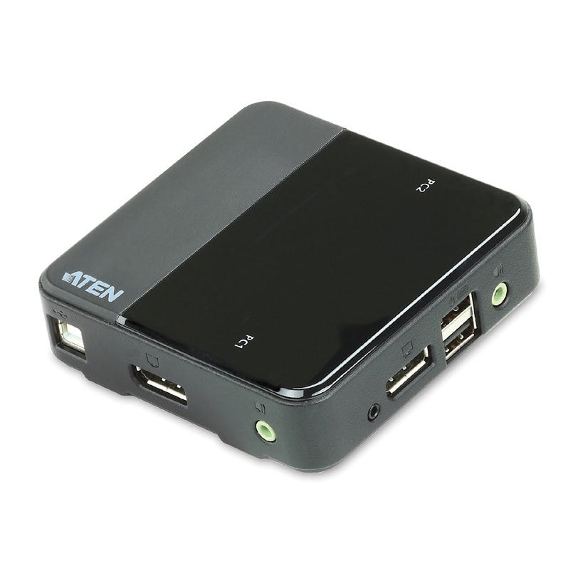 Aten Slim KVM Switch 2 Port Single Display DisplayPort w/ audio, Cables Included, Remote Port Selector, CS782DP-AT