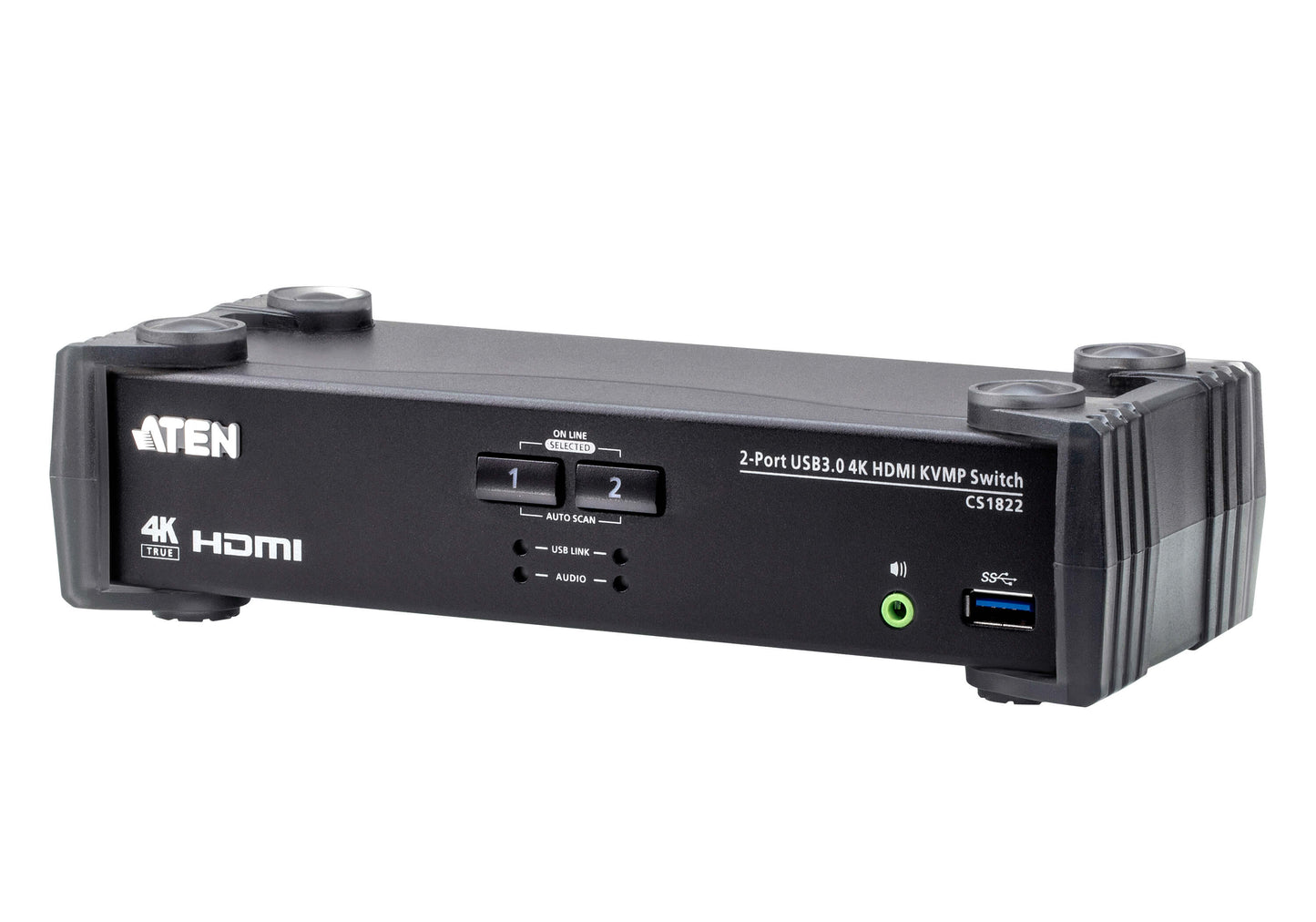 Aten Desktop KVMP Switch 2 Port Single Display 4k HDMI w/ audio mixer mode, Cables Included, Selection Via Front Panel CS1822-AT-U