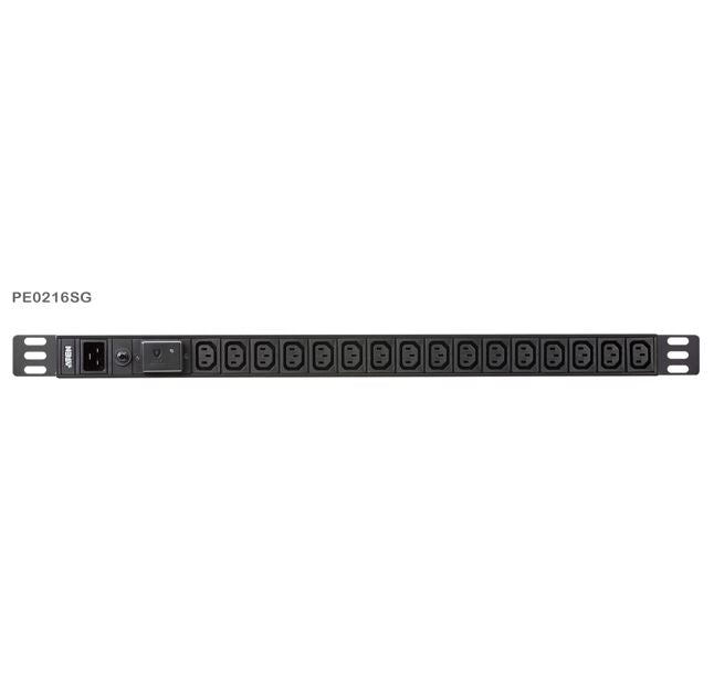 Aten 0U 16-port Basic PDU with Surge Protection, 100-240VAC, 16AMax, 50-60Hz, 16 x IEC C13, Overcurrent Protection, Aluminum material PE0216SG-AT-G
