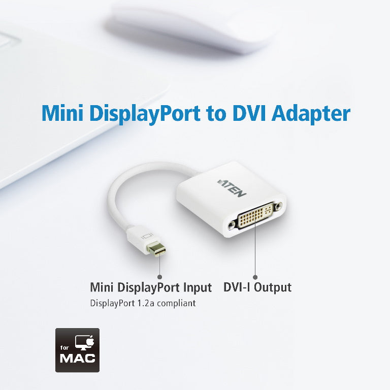Aten Mini DisplayPort to DVI Adapter, Supports VGA, SVGA, XGA, SXGA, UXGA and resolutions up to 1920x1200(PC) / 1080p(HDTV) VC960-AT
