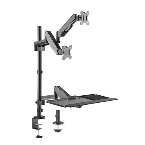 Brateck Gas Spring Sit-Stand Workstation Dual Monitors Mount Fit Most 17'-32' Moniters Up to 8kg per screen, 360 Screen Rotation DWS20-C02