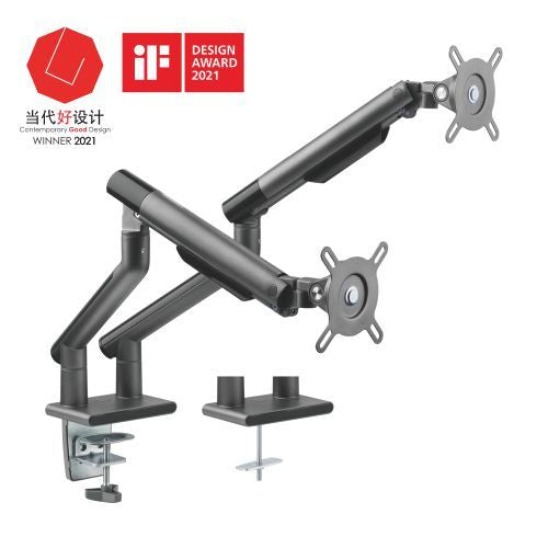 Brateck Dual Monitor Premium Slim Aluminum Spring-Assisted Monitor Arm Fix Most 17'-32' Monitor Up to 9kg per screen VESA 75x75/100x100 (Grey) LDT49-C024-B