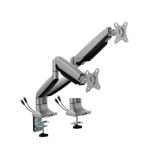 Brateck LDT82-C024UC Dual Screen Heavy-Duty Gas Spring Monitory Arm with USB Ports For most 17'~35' Monitors, Matte Silver LDT82-C024UC-SV