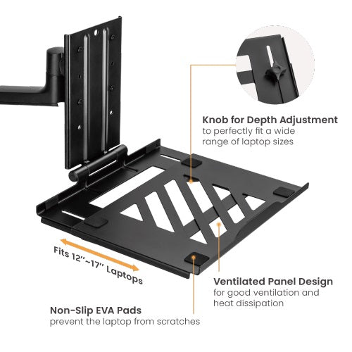 Brateck Adjustable Laptop Tray For Monitor Arms Fits12-17' with standard 75x75 VESA plate NBH-7