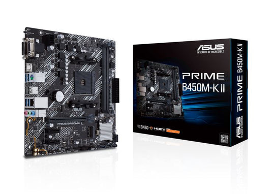 ASUS AMD B450M PRIME B450M-K II (Ryzen AM4) Micro ATX motherboard with M.2 support, HDMI/DVI-D/D-Sub, SATA 6 Gbps, 1 Gb Ethernet, USB 3.2 Gen 1 Type-A PRIME B450M-K II
