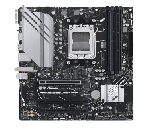 ASUS AMD B650M PRIME B650M-A WIFI II-CSM (AM5) Micro-ATX Motherboard 4x DDR5 192GB, 1x PCIe 4.0 x16 slot, 2 x M.2 slots, 4 x SATA, Wi-Fi 6 1 x HDMI.1 PRIME B650M-A WIFI II-CSM