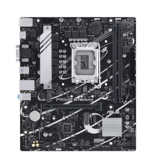 ASUS B760M PRIME B760M-K LGA1700 mATX Motherboard 96GB, 2 x DDR5, 1 x PCIe 4.0 x16 slot, 2 x M.2 slots, 4 x SATA, 2.5Gb Ethernet PRIME B760M-K