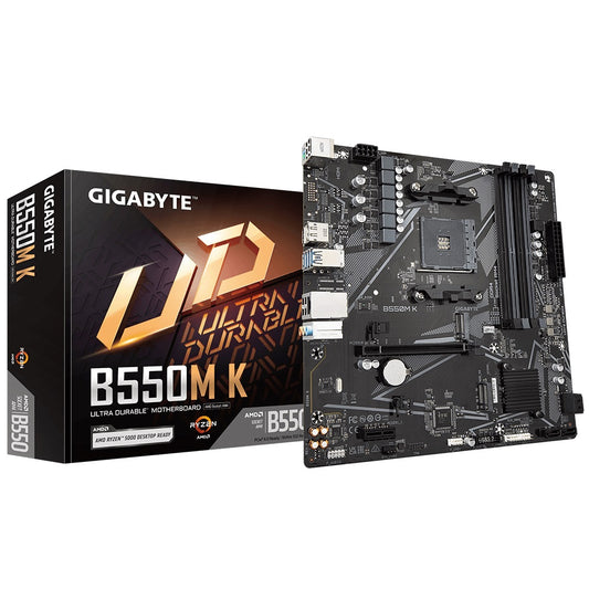 Gigabyte B550MK AMD AM4 M-ATX Motherboard 4x DDR4~128GB, 1x PCIe x16, 1 x PCIe x1, 2x M.2, 4x SATA, 4x USB 3.2, 4x USB 2.0 B550M K