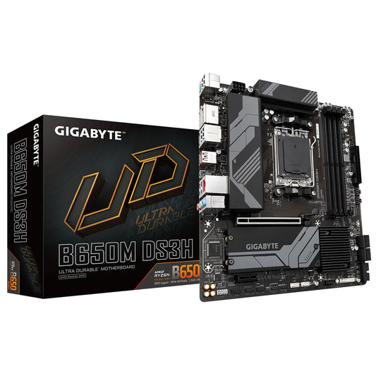 Gigabyte B650MDS3H 1.0 AMD AM5 ATX Motherboard 4x DDR5~128GB, 2x PCIe x16, 2x M.2, 4x SATA 6, 3x USB 3.2, 1x USB-C, 4x USB 2.0 GA-B650M DS3H