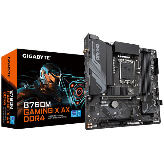 Gigabyte B760M Gaming X AX DDR4 Intel LGA 1700 m-ATX Motherboard, 4x DDR4 ~128GB, PCI-E x16, M.2, 4x SATA, 5x USB 3.2, 1x USB 2.0 B760M G X AX DDR4