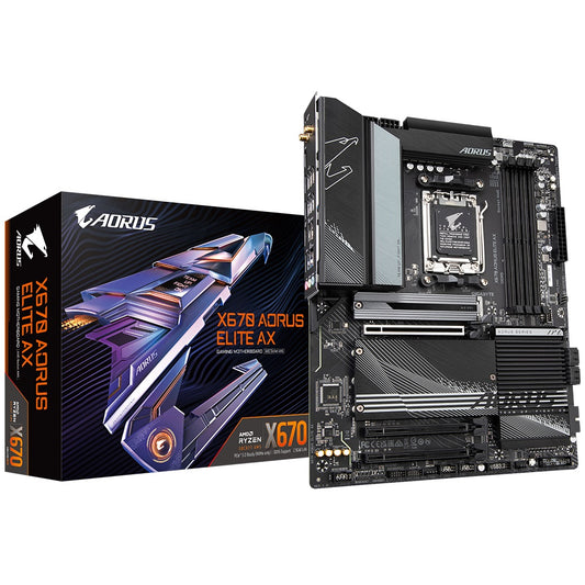 Gigabyte X670 AORUS ELITE AX AMD AM5 ATX Motherboard 4x DDR5~128GB, 3x PCIe x16, 4x M.2, 4x SATA 6, 8x USB 3.2, 1x USB-C, 4x USB 2.0 GA-X670 AORUS ELITE AX