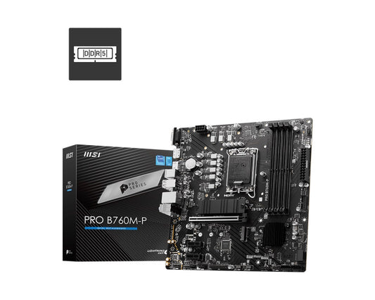 MSI PRO B760M-P mATX Motherboard, 4x DDR5~192GB, 1x PCI-E x 16, 2x PCI-E x 1, 2x M.2, 4x SATA, 1x USB 3.2, 4x USB 2.0, 1x USB-C PRO B760M-P