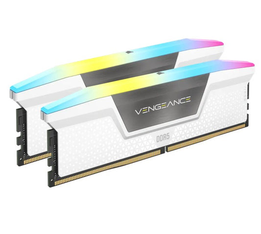 Corsair Vengeance RGB 64GB (2x32GB) DDR5 UDIMM 5200MHz C40 1.25V Desktop Gaming White CMH64GX5M2B5200C40W