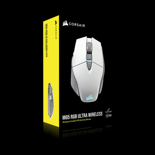 Corsair M65 RGB Ultra Wireless White Tunable FPS Gaming Mouse, CORSAIR MARKSMAN 26, 000 DPI Optical Sensor, iCUE Software. CH-9319511-AP2