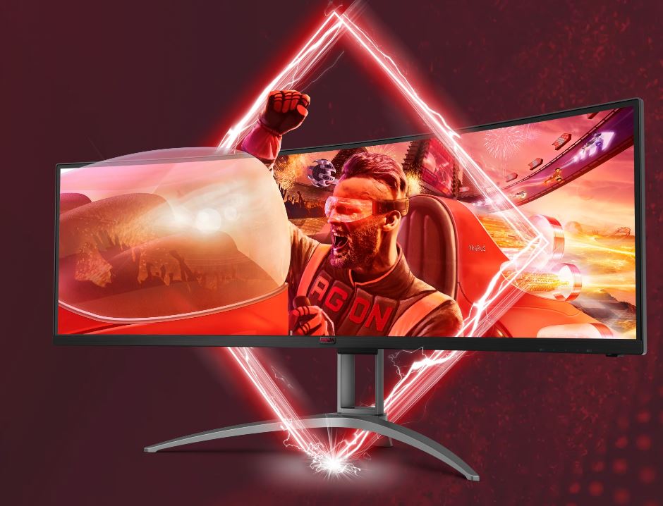 AOC 49' Curved 1800R, 5120X1440 DQHD, 32:9, Adaptive Sync, HDR 400, 1ms, 165Hz, 3x HDMI, 1x DP, USB-C, Speaker, HAS, KVM ultra wide monitor AG493UCX2