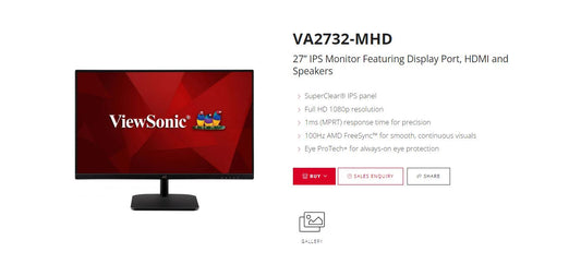 ViewSonic 27' Office Business, Super Clear IPS, 4ms 100hz, Ultra Slim Bezel, FHD, DP, HDMI, Adaptive Sync, Dual Speakers. VESA 100. 3Yrs AR. Monitor MNV-VA2732-MHD100