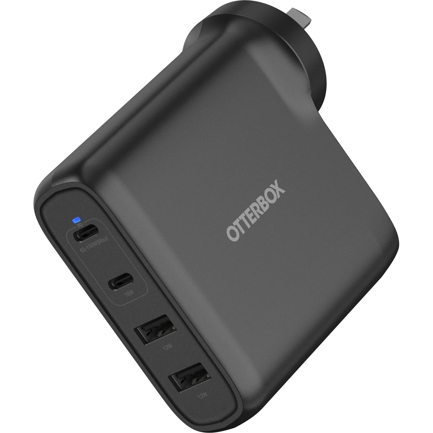 OtterBox 100W Four Port USB-C (Type I) PD Fast GaN Wall Charger - Black (78-81355), Dual USB-C (100W+18W), Dual USB-A (12W), 2 Years Warranty 78-81355