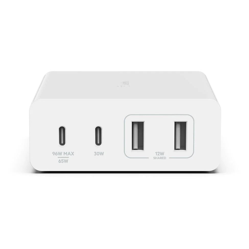 Belkin BoostCharge Pro 108W USB-C (PD 3.0) 4-Port GaN Wall Charger - White (WCH010auWH), 2xUSB-C, 2xUSB-A, Compact Laptop Charger, 2 Years Warranty WCH010auWH