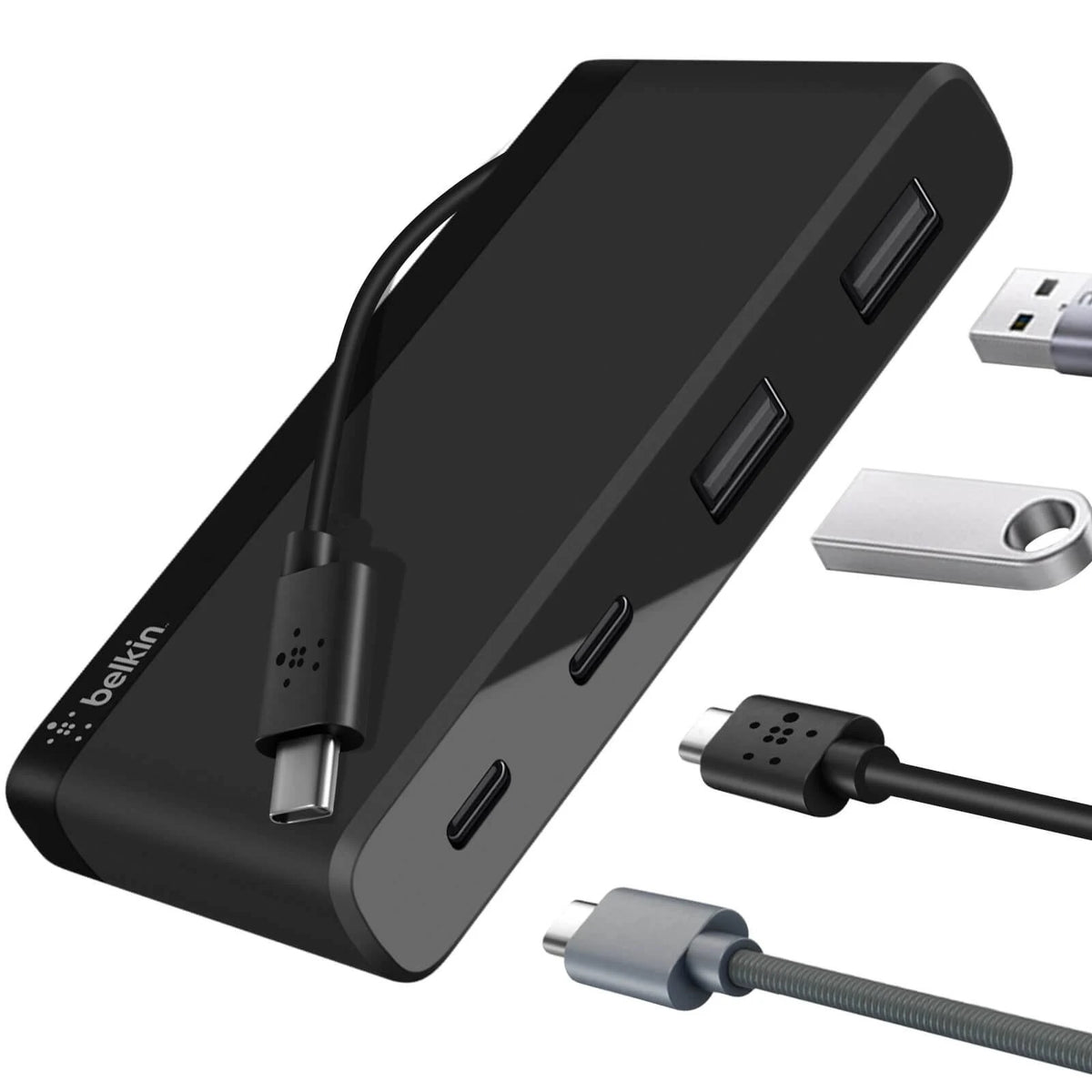 Belkin USB-C 4-Port Mini Hub (USB Type-C) - Black(F4U090btBLK), 5Gbps, 2x USB-C, 2x USB-A, Compact & Travel-Ready, Ultra-Portable, 2 Years Warranty F4U090btBLK