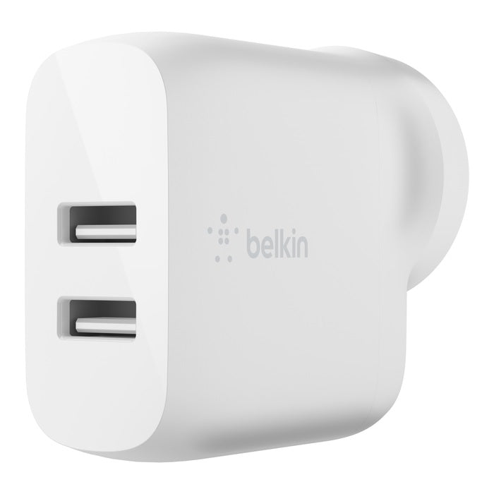 Belkin BoostCharge Dual USB-A Wall Charger 24W - White (WCB002auWH), 2xUSB-A (12W), Safe & Efficient, Apple, CEW $2500, 2 Years Warranty WCB002auWH