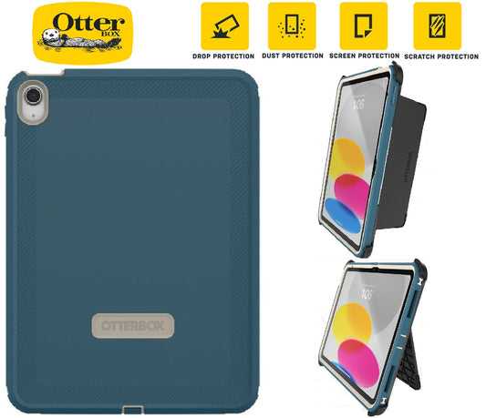 OtterBox Defender Apple iPad (10.9') (10th Gen) Case Baja Beach (Blue)-(77-90081), DROP+ 2X Military Standard, Built-in Screen Protection, Multi-Position 77-90081