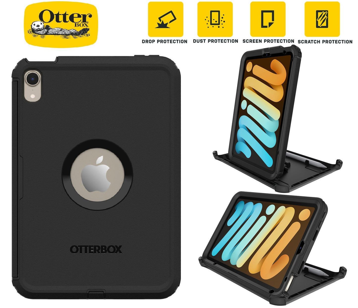 OtterBox Defender Apple iPad Mini A17 Pro (7th Gen) / iPad Mini (8.3') (6th Gen) Case Black - (77-87476), DROP+ 2X Military Standard, 7 Years Warranty 77-87476