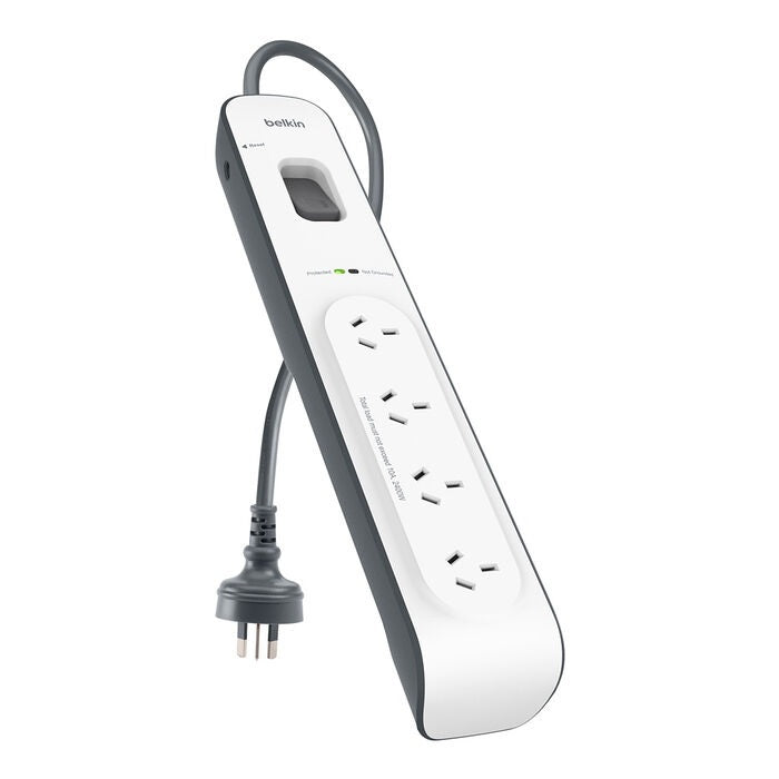 Belkin SurgeMaster 4-Outlet Surge Protection Strip - White/Grey (BSV400au2M), 2M Power Cord, 525 Joules Protection, CEW $20, 000, 2 Years Warranty BSV400au2M