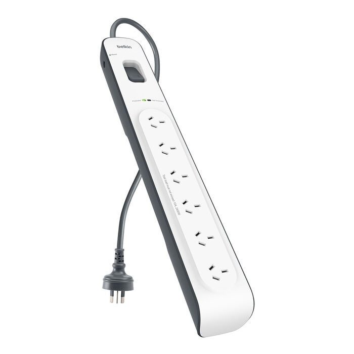 Belkin SurgeMaster 6-Outlet Surge Protection Strip - White/Grey (BSV603au2M), 2M Power Cord, 650 Joules Protection, CEW $30, 000, 2 Years Warranty BSV603au2M