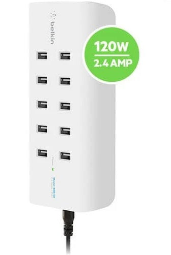 Belkin RockStar 10-Port USB-A Charging Station - White (B2B139au), Intelligent Charging, 120W, Overcurrent protection, CEW $5000, 2 Years Warranty B2B139au