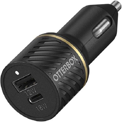 OtterBox 30W Dual Port Premium Car Charger - Black (78-52545), 1x USB-A (12W), 1x USB-C PD (18W), Compact, Smart & Safe Charging, Charge Multiple Device 78-52545