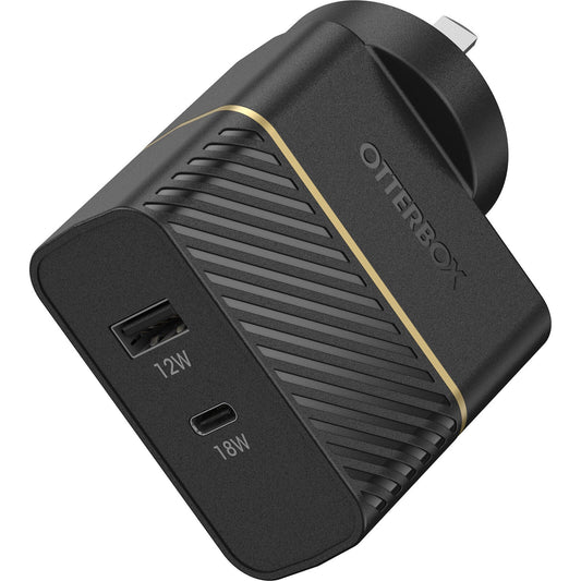 OtterBox 30W Dual Port Premium Fast PD Wall Charger - Black (78-80029), 1x USB-A (12W), 1x USB-C (18W), Compact, Up to 3.6X faster charging, Travel-Ready 78-80029