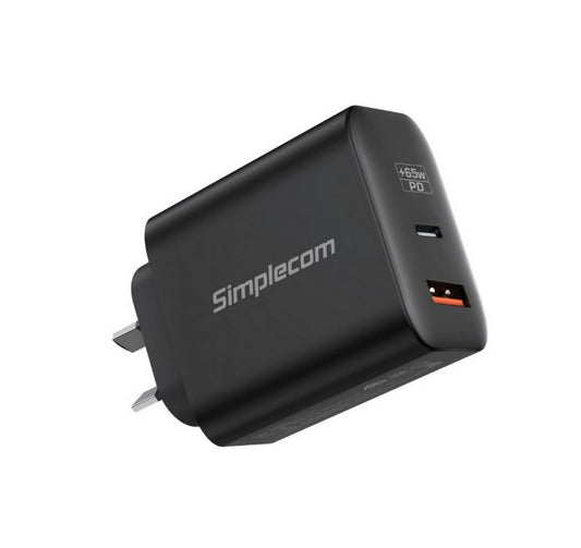 Simplecom CU265 Dual Port PD 65W GaN Fast Wall Charger USB-C + USB-A for Phone Laptop CU265
