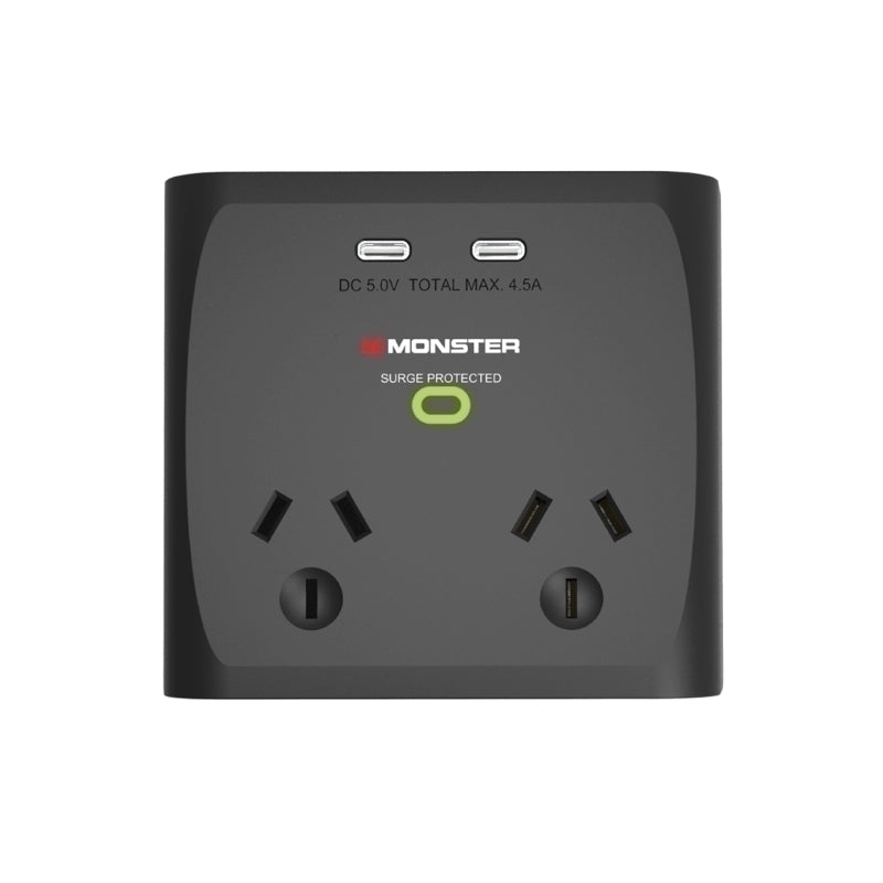 Monster Dual Socket Surge Protector with Dual USB-C Ports - Black - MT-FPDSU700B