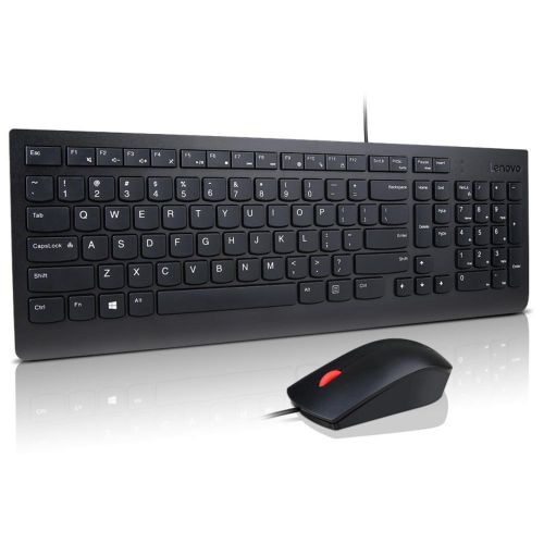 LENOVO Essential Wired Keyboard and Mouse Combo Full Keyboard Multimedia HotKey Height Adjustable Keyboard Wired Mouse Optical 1000DPI 4X30L79883