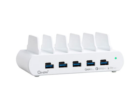 Oxhorn PoverDelivery150W 5 Port (A+C) Fast Charging Dock with build-in rack5 Port USB-A USB-C PD3.0 QC4.0 PPS 100-240V AC input White NB-PD150D