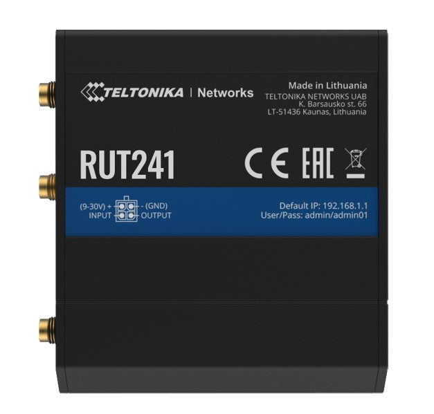 Teltonika RUT241 Industrial Cellular Router, Instant LTE Failover, Compact and Powerful Industrial 4G LTE Router/Firewall, PSU included RUT241065000