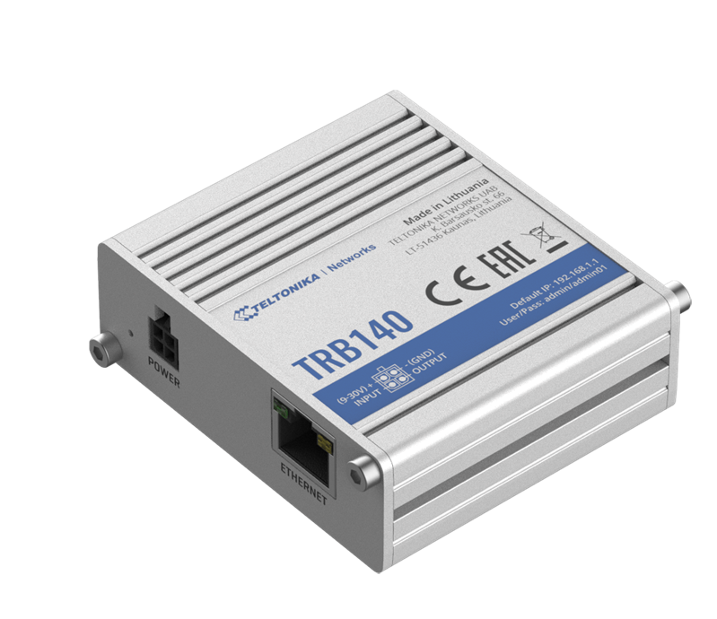 Teltonika TRB140 Industrial Rugged LTE Gateway, 4G/LTE (Cat 4), Compatible with Industrial DNP3 & Modbus Communication Protocols, PSU included TRB140107000