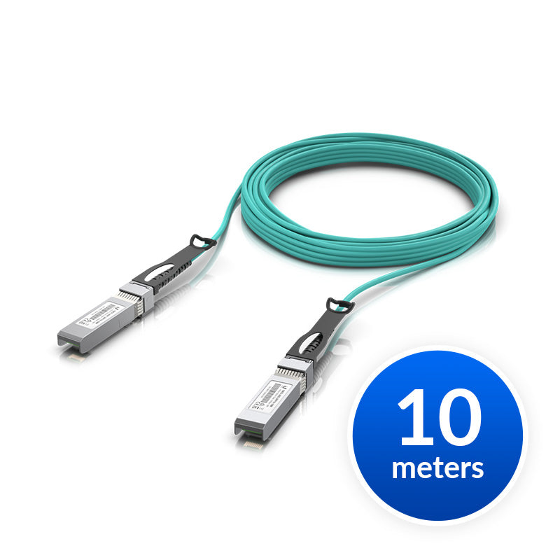 Ubiquiti 25 Gbps Long-Range DAC, Long-range SFP28, 10m Length, Support 25/10/1 Gbps, PVC Cable Jacket, Aqua Color UACC-AOC-SFP28-10M