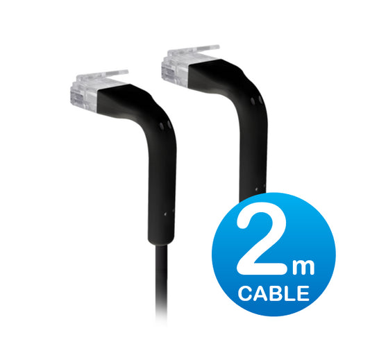Ubiquiti UniFi Patch Cable Single Unit, 2m, Black, End Bendable to 90 Degree, RJ45 Ethernet Cable, Cat6, Ultra-Thin 3mm Diameter, Incl 2Yr Warr U-Cable-Patch-2M-RJ45-BK