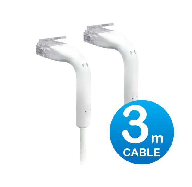 Ubiquiti UniFi Patch Cable Single Unit, 3m, White, End Bendable to 90 Degree, RJ45 Ethernet Cable, Cat6, Ultra-Thin 3mm Diameter U-Cable-Patch-3M-RJ45